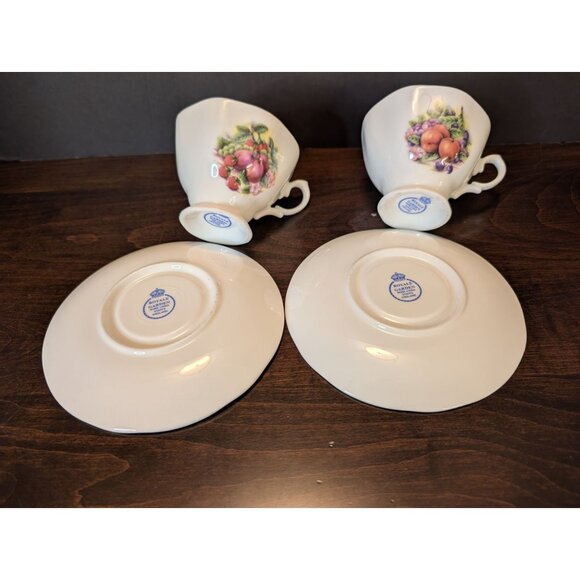 Royale Garden Fruit Medley Bone China Tea Cups & Saucers Set Of 2 Staffordshire - Picture 5 of 10